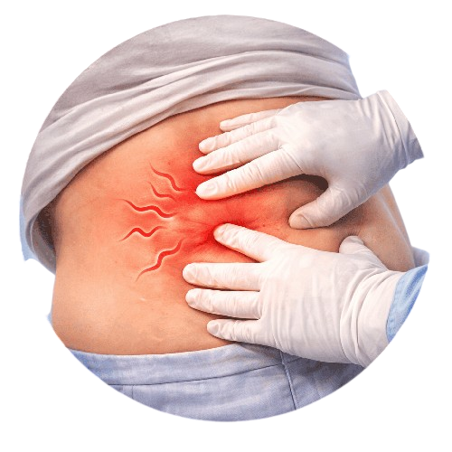 Formation of tunnels under the skin (sinus tracts)