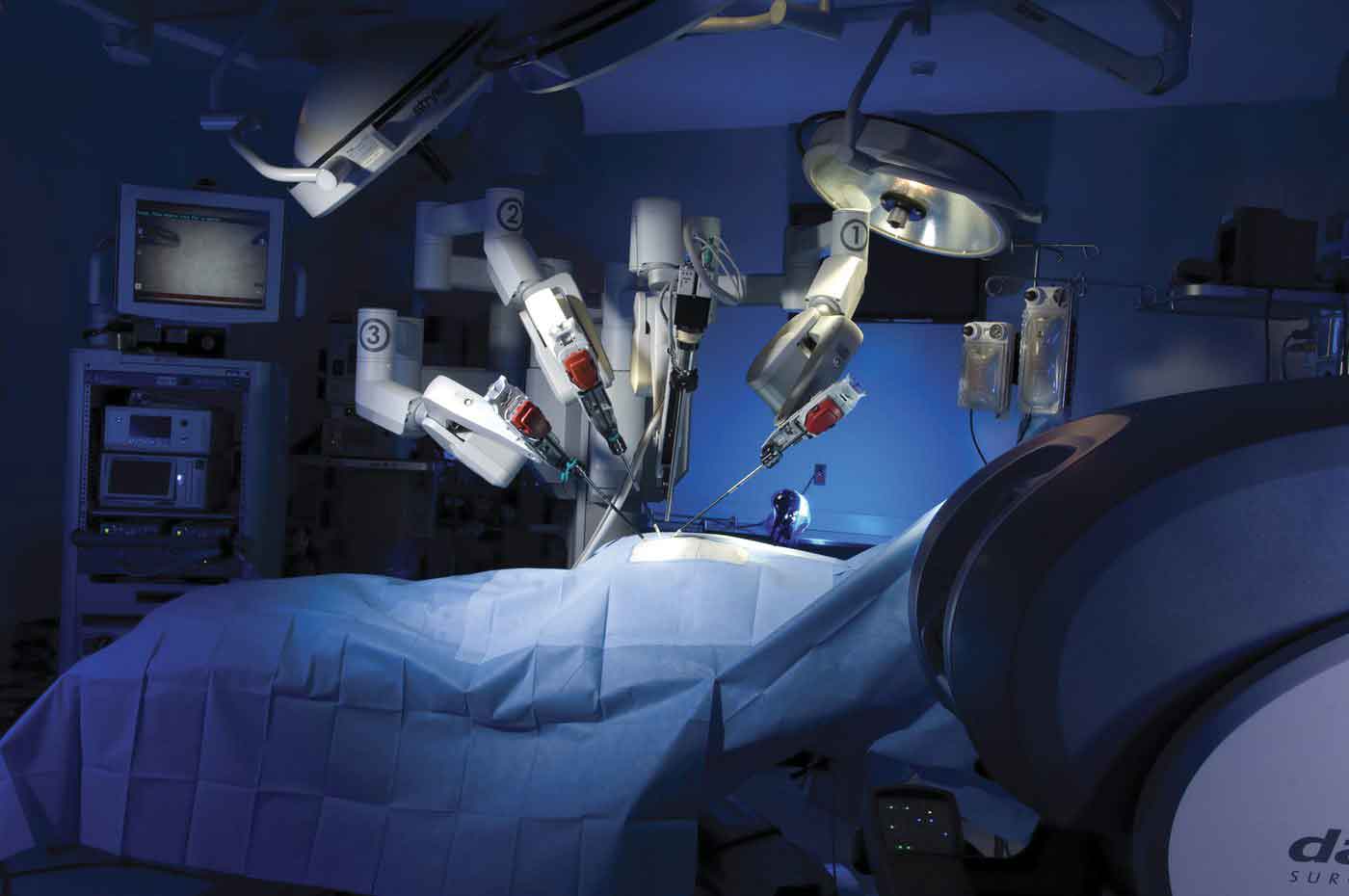 Da Vinci robotic surgical system set up in the operating theatre at Fortis Hospital Mohali