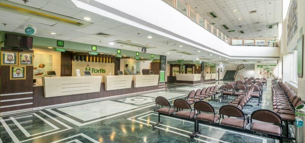 Fortis Hospital Mohali reception — where Dr. Rajeev Kapoor practises colorectal and cancer surgery