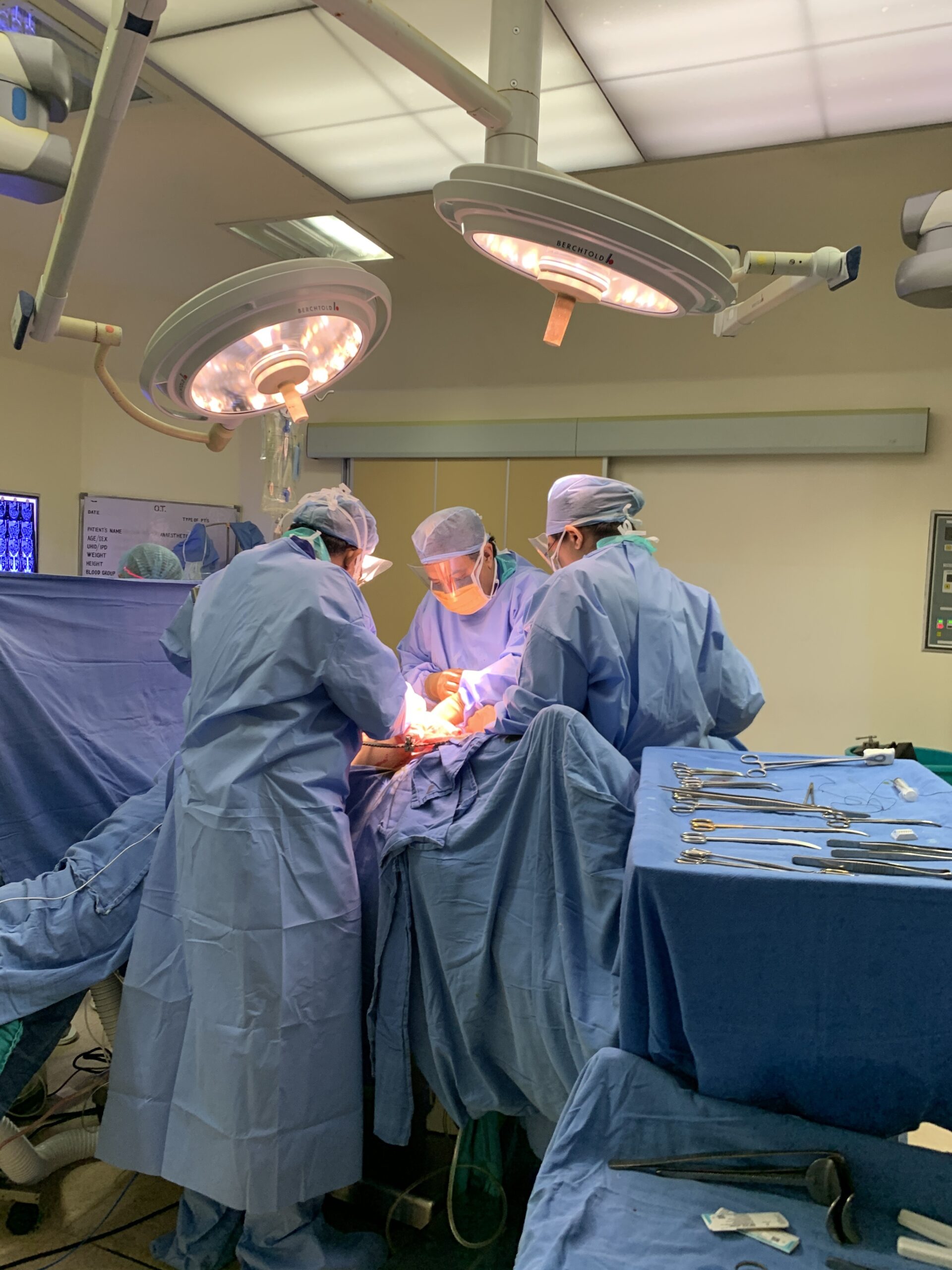 Open surgery — surgical team performing open abdominal surgery at Fortis Hospital Mohali