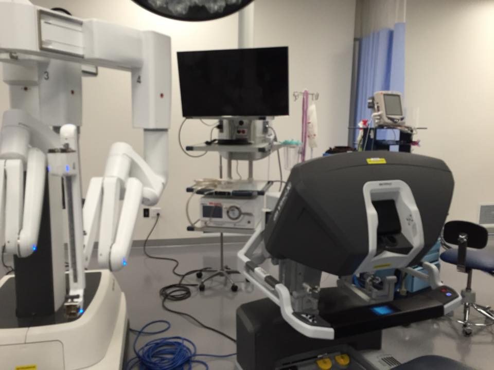 Robotic surgical system set up in the operating theatre for cholecystectomy