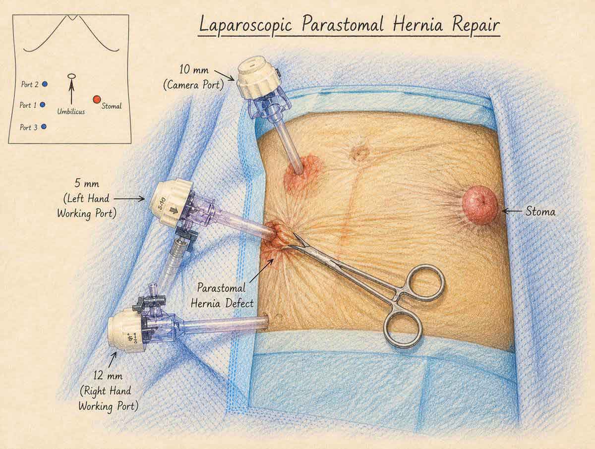 Port placement for laparoscopic parastomal hernia repair